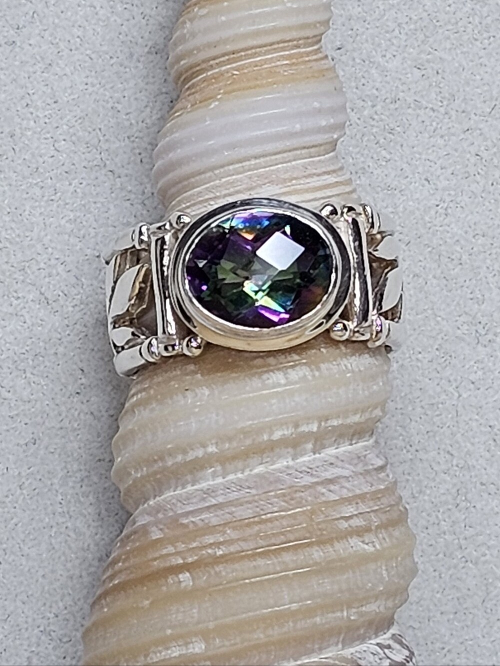 Oval Mystic Topaz 925 Silver Ring Size 6.75 - Picture 4 of 9